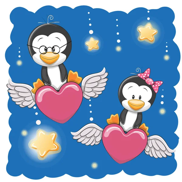 Cute Lovers Penguins — Stock Vector