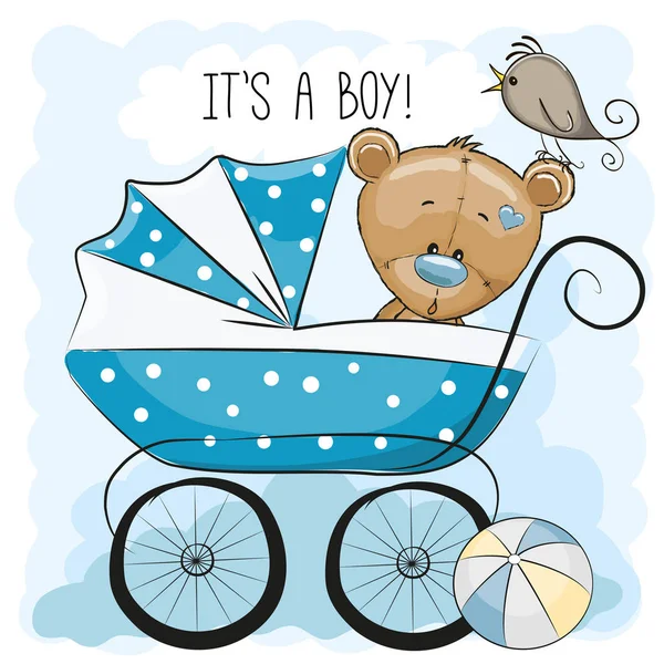 Groet kaart's it a boy met kinderwagen — Stockvector