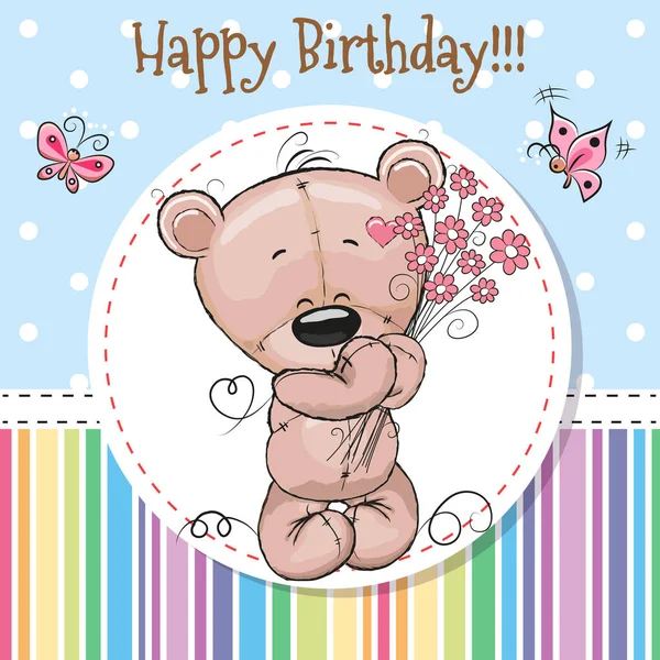 Открытки на день рождения Cute Teddy Bear — стоковый вектор