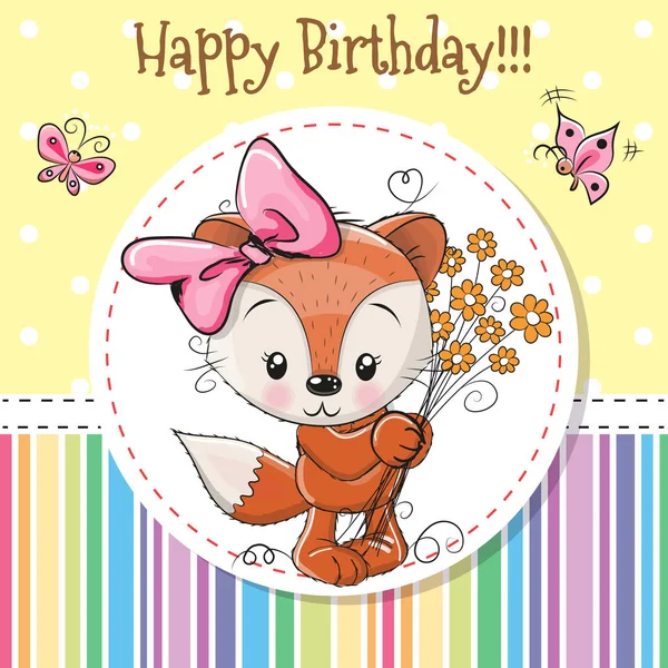 Greeting card Cute Cartoon fox — Stock Vector