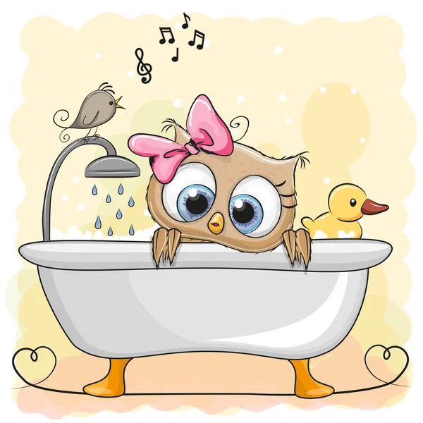 猫头鹰在浴室里 — 图库矢量图片