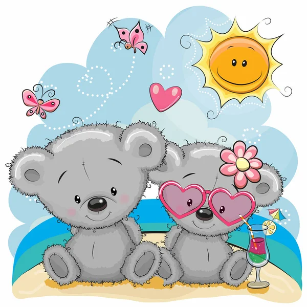 Two Bears on the beach — Stock Vector