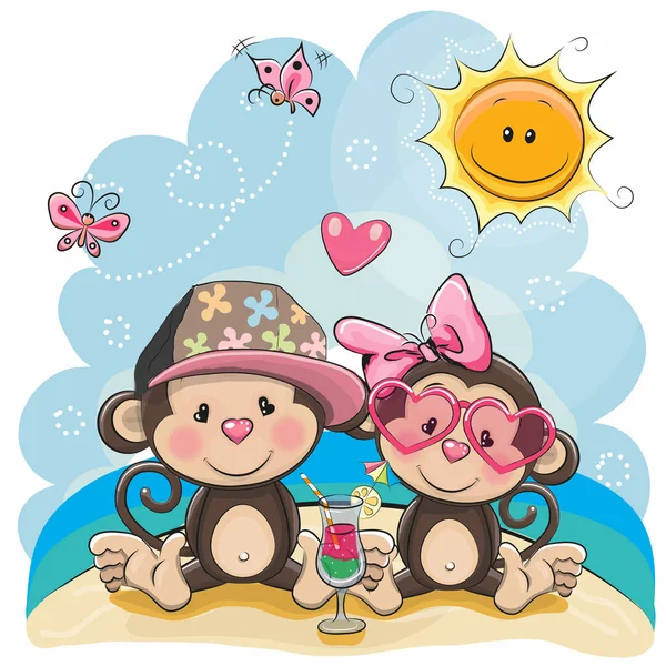 Two Monkeys on the beach — Stock Vector