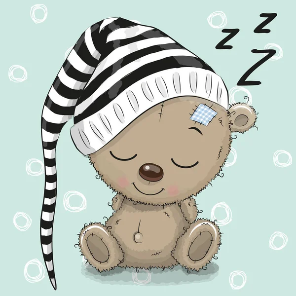 Sleeping cute Teddy Bear in a hood — Stock Vector