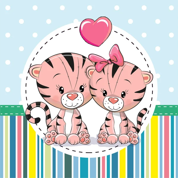 Twee schattige Cartoon tijgers — Stockvector