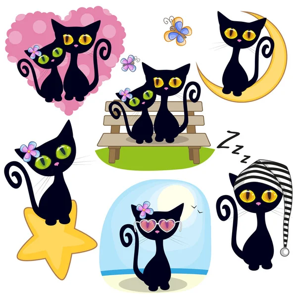 Verzameling van Cute Cartoon kat — Stockvector