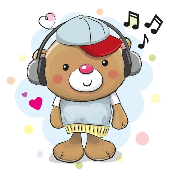 Niedlicher Cartoon-Teddybär mit Kopfhörern — Stockvektor