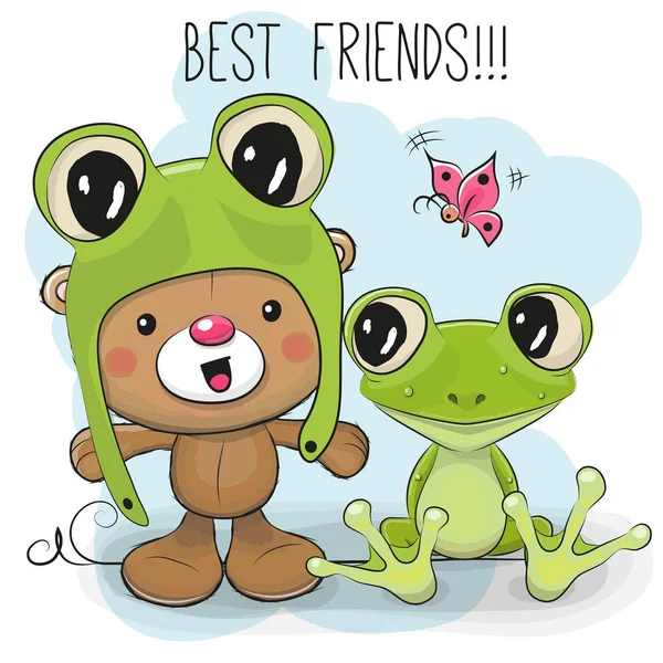 Cute Bear and Frog — Stock Vector