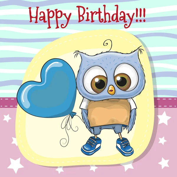 Cute Cartoon Owl with balloon — Stock Vector