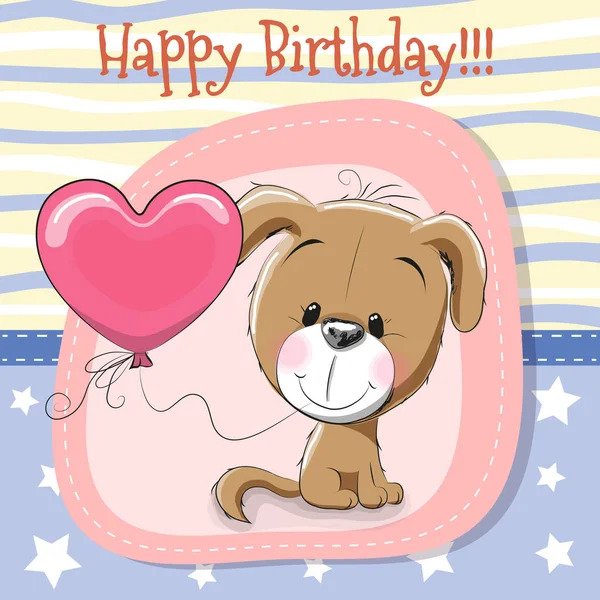 Schattige Cartoon Puppy met ballon — Stockvector