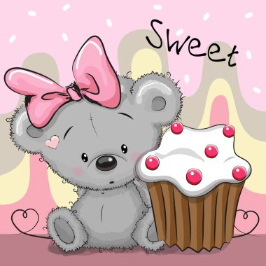 Tebrik kartı oyuncak ayı pasta ile