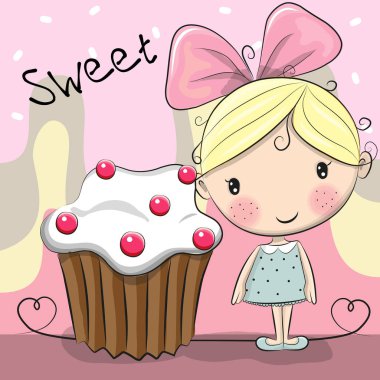 Kek ile şirin kız tebrik kartı