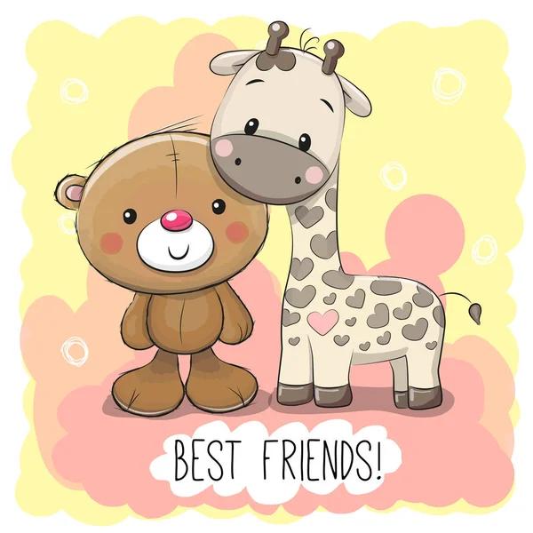 Cute Cartoon Bear and Giraffe — Stock Vector