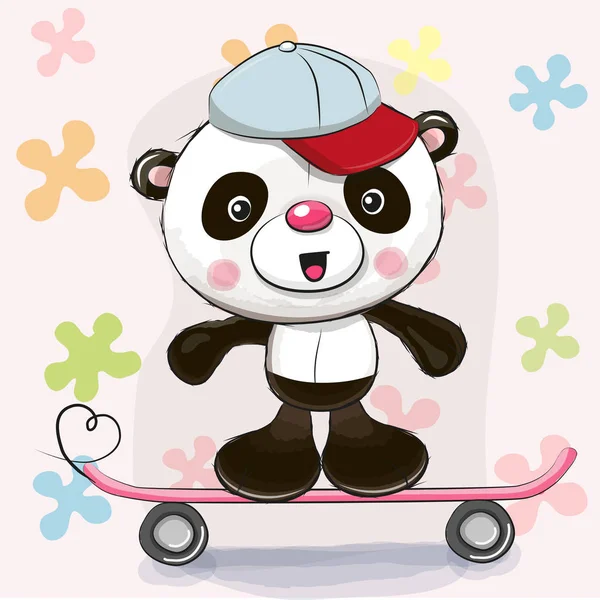 Panda carino con skateboard — Vettoriale Stock