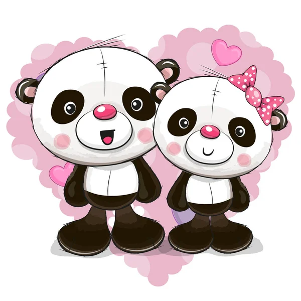 İki sevimli çizgi film pandalar — Stok Vektör