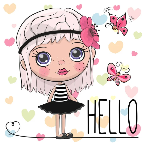 Cute cartoon meisje met een bloem — Stockvector