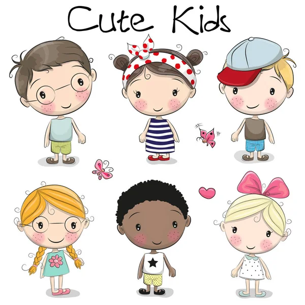 Cute cartoon girls and boys — Stock Vector