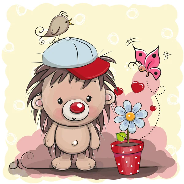 Cute cartoon Hedgehog with flower — Stock Vector