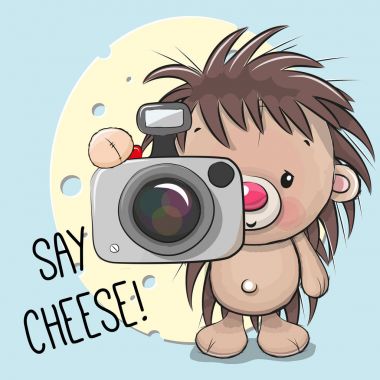 Sevimli çizgi kirpi ile a fotoğraf makinesi