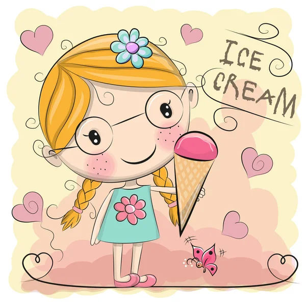 Cute cartoon girl is holding ice cream — Stock Vector