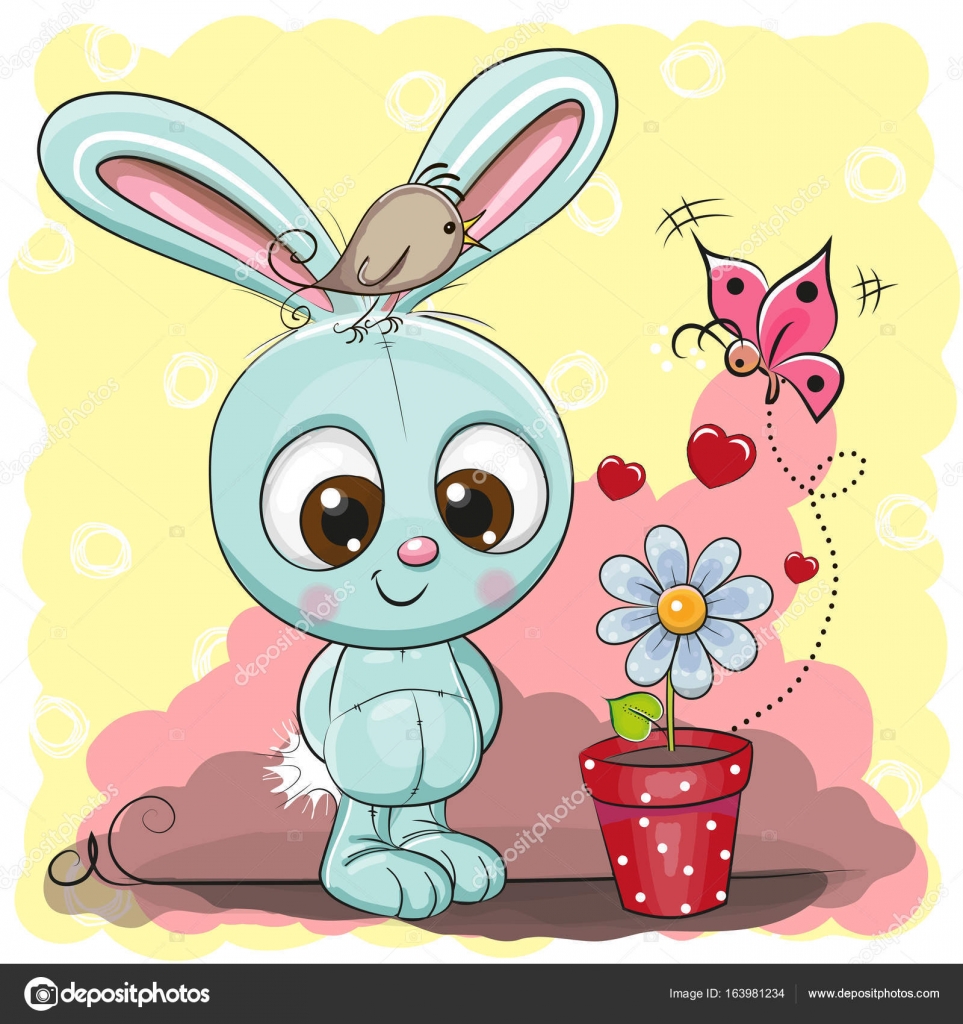 Dessin Animé Mignon Lapin Avec Fleur Image Vectorielle