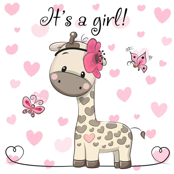 Tarjeta de felicitación de ducha de bebé con jirafa chica — Vector de stock