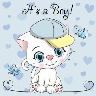 Bebek duş tebrik kartı sevimli yavru kedi çocuk ile