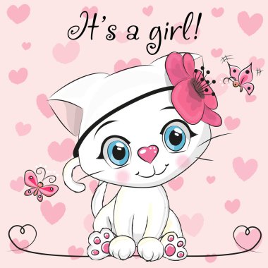 Bebek duş tebrik kartı ile yavru kedi kız