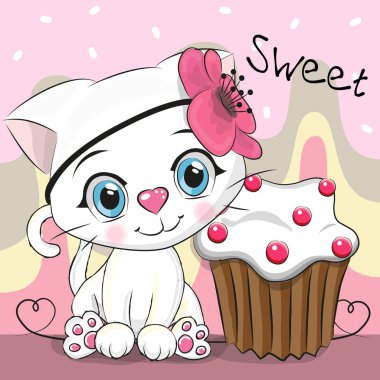 Tebrik kartı Cute Kitten pasta ile