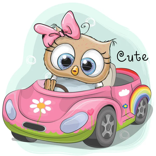 Chouette fille mignonne va sur la voiture — Image vectorielle