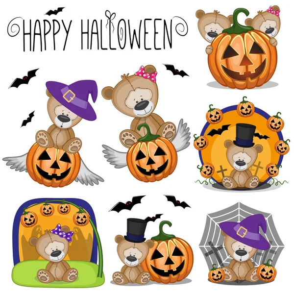 Halloween készlet a rajzfilm Teddy Bear — Stock Vector