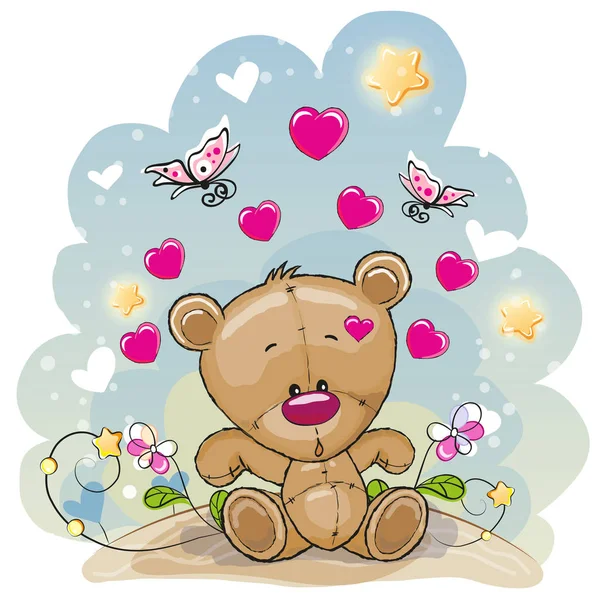 Teddy Bear with flowers — Stock Vector