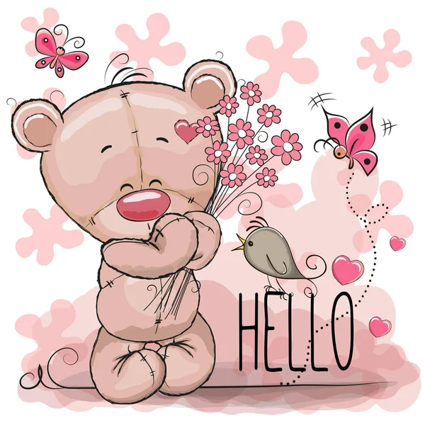 Oso con flores — Vector de stock