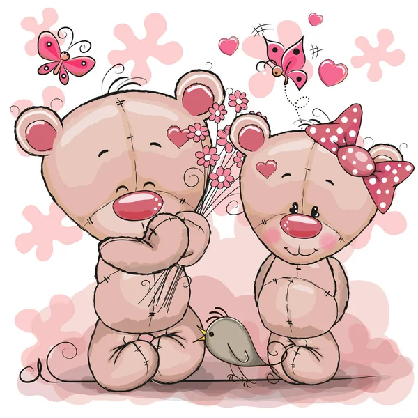 Twee schattige Cartoon teddyberen — Stockvector