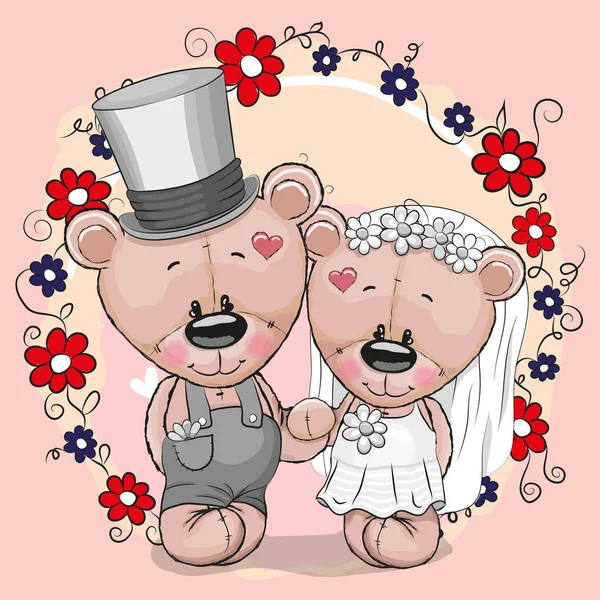 Two Cute Cartoon Teddy bears — Stock Vector
