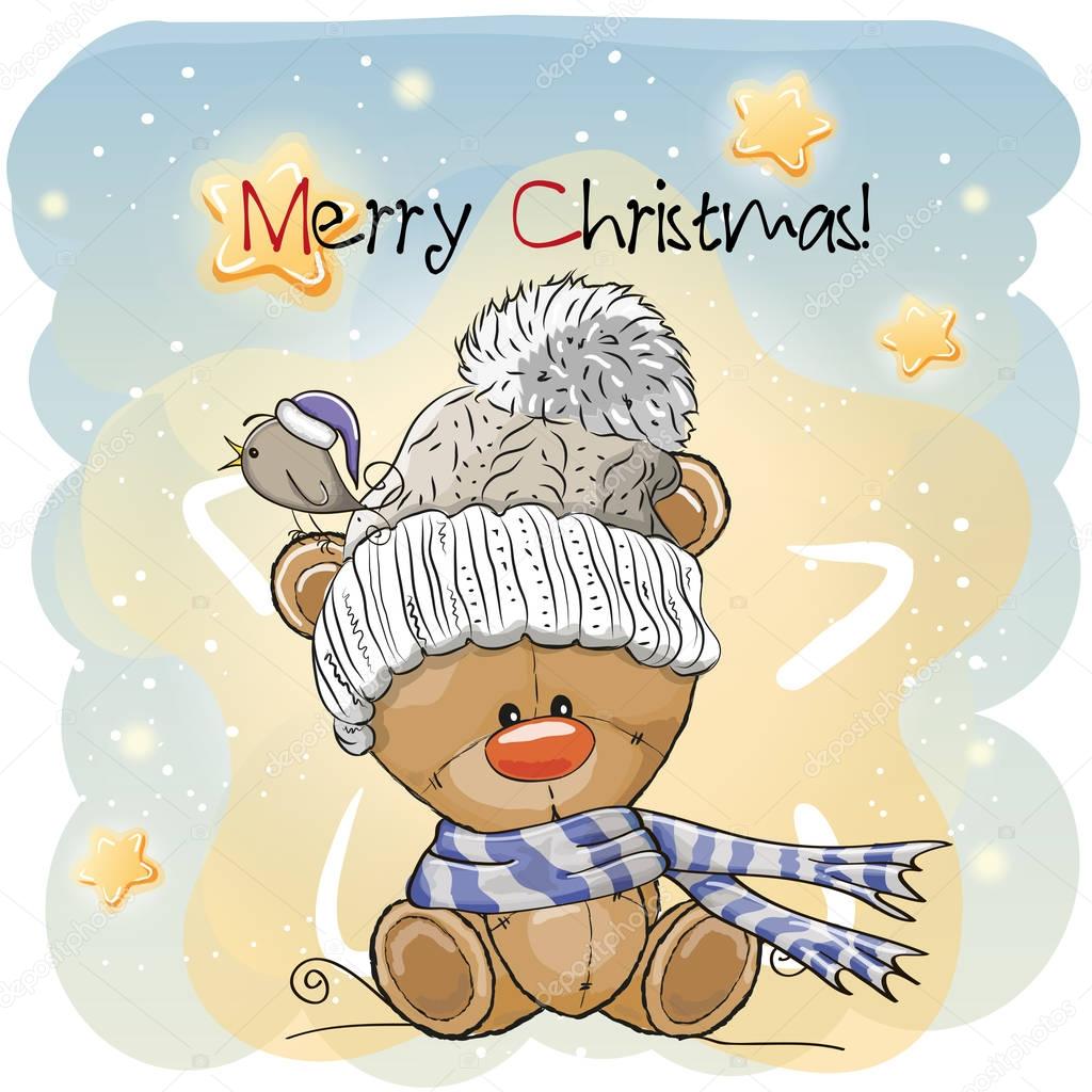 Greeting Christmas card with Teddy Bear