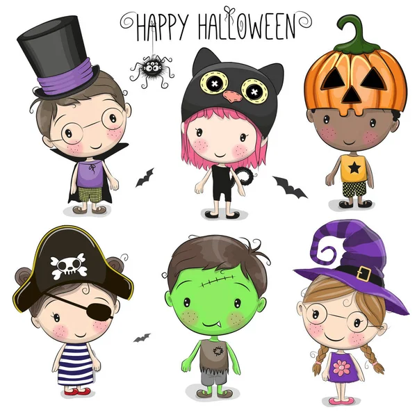 Set with Cute Halloween Kids — Stock Vector