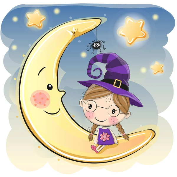 Halloween illustratie met schattige heks — Stockvector