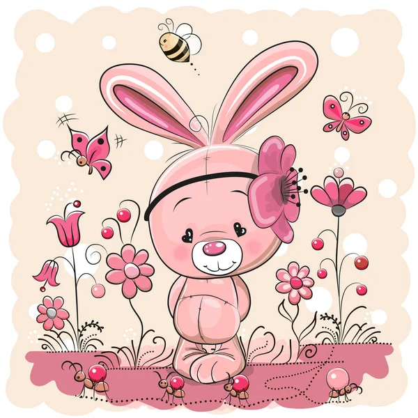 Carino coniglio con su uno sfondo rosa — Vettoriale Stock