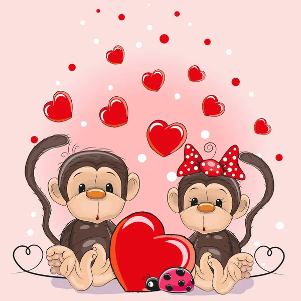 Tarjeta de San Valentín con monos amantes — Vector de stock