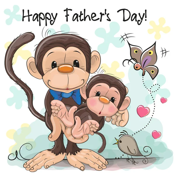 Bir baba ve bebek tebrik kartı iki maymunlar — Stok Vektör