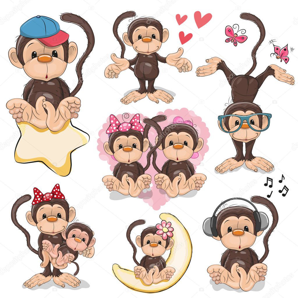 Set of Cute Cartoon Monkeys