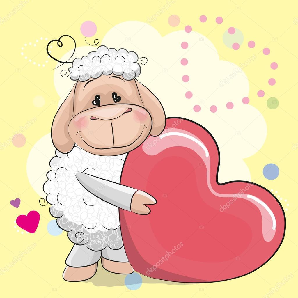 Greeting card cute Sheep with heart