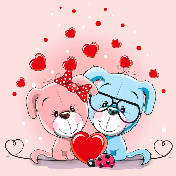 Tarjeta de San Valentín con Amantes Perros — Vector de stock