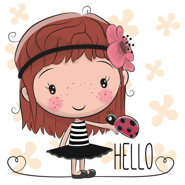 Cute Cartoon Girl with ladybug