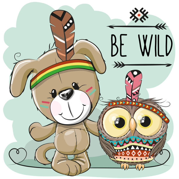 Милый мультяшный пес с совой
