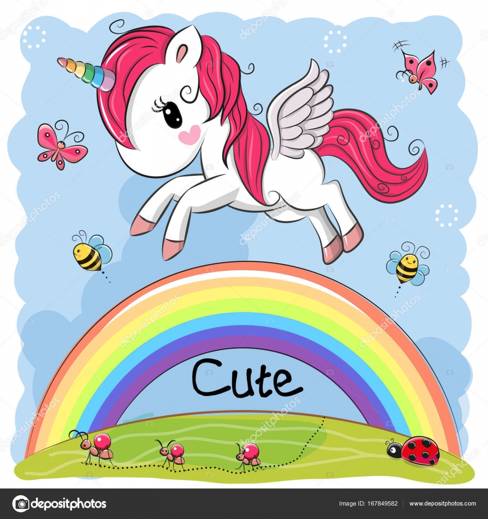 Cute Cartoon Unicorn and rainbow Stock Vector Image by ©Reginast777  #167849582