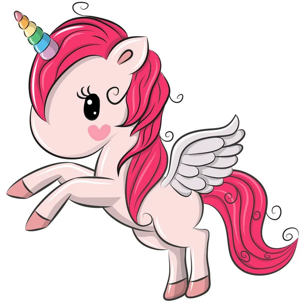 Sevimli çizgi film tek boynuzlu at beyaz bir arka plan üzerinde