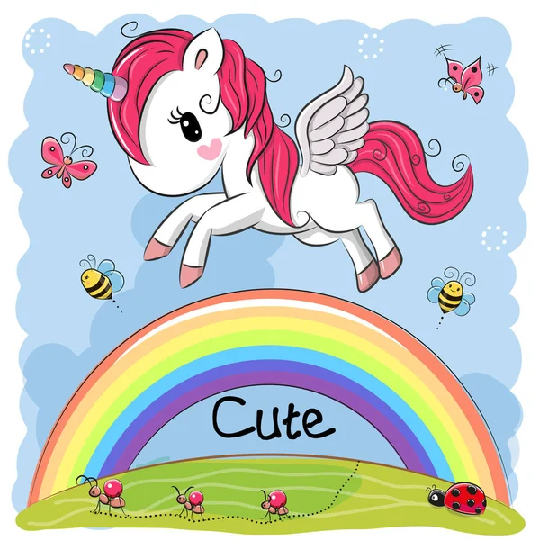 Carino cartone animato unicorno e arcobaleno — Vettoriale Stock