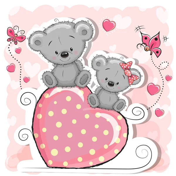 Two Bears is sitting on a heart — Stock Vector